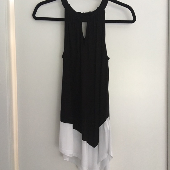 INC Black and White Sleeveless Asymmetric Top - Picture 2 of 4